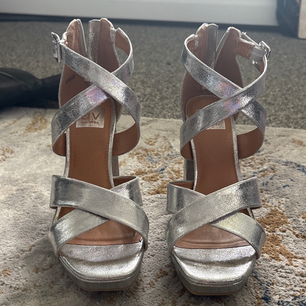 Dolce Vita Metallic Silver Strappy Heels